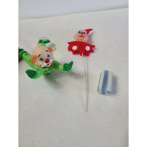 LOT 2 Vintage Blow Mold CLOWN Ornaments 1970's Green Christmas Ornaments